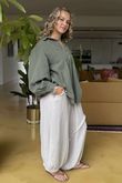 Made in Italy Santos Collared Peasant Smock Blouse Khaki